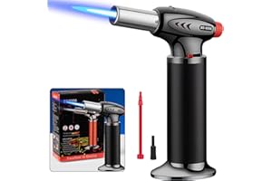 DBZQSCW Butane Torch Blow Torch, Fit All Butane Tanks Refillable Kitchen Lighter with Safety Lock Adjustable Flame Gas Flamethrower for Desserts, Creme Brulee, BBQ, Baking(Butane Not Included)