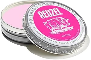 ‎REUZEL REUZEL Pink Extreme Hold Matte Pomade, Strongest All Day Hold, Water Soluble Styling, No Shine & Flake Free, Easy To Wash Out, For All Hairstyles, 113g (4 oz)