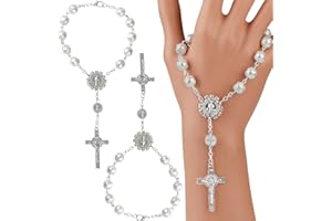 LEEQ 2 pcs Auto Rosenkranz für Rückspiegel - Autospiegel zum Aufhängen, Kreuz, Auto Rosenkranz, Rückspiegel-Anhänger, Auto Hängezubehör, Innendekoration für Damen und Herren, Silber