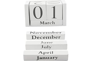 Dasertoe Vintage Wood Calendar Shabby Chic Blocks Desktop Calendar Rustic Wooden Squares Calendar Home Office White