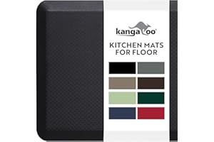 KANGAROO Thick Ergonomic Anti Fatigue Cushioned Kitchen Floor Mats, Standing Office Desk Mat, Waterproof Scratch Resistant Topside, Supportive All Day Comfort Padded Foam Rugs, 32x20, Black