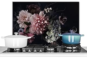 KitchenYeah© Pannelli Paraschizzi x Cucina Lastra in Alluminio 70x50 cm Alzatina Paraspruzzi Pannello per Cucine Fiori - Vintage - Pastello - Rosa - Bianco