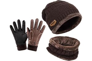 YULOONG Beanie Hut Schal Handschuhe Set Winter Strickmütze Halswärmer Touchscreen Fahrhandschuhe für Männer Frauen