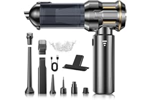 CUGEFRE Aspirador de Mano, 22000Pa Aspiradora sin Cable Coche 4 en 1 con Descarga de Polvo Automática con un Toque, Motor sin Escobillas, 3 Niveles de Succión, para Casa/Coche/Pelo de Mascota, Negro