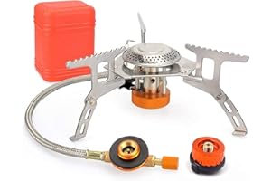 HIDEWALKER Fornello a Gas da Campeggio Portatile Fornellino Pieghevole l'Accensione Piezoelettrica per Trekking Escursioni (Fornello da Campeggio + Adattatore)