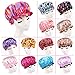 Fletion Fashion Girls Ladies Women's Polka Dot Flower Printed Bathing Cap Satin Cloth + EVA Double Layer Waterproof Elasticated Bath Hat SPA Dry Hair Shower Cap Salon Hair