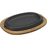 Lava Pişirme Kabı, LV ECO HP 1219 T13 K4 Oval Pişirme G&ouml;z&uuml; ve Ahşap Plaka, &Ouml;l&ccedil;&uuml;ler 12 x 19 cm, D&ouml;kme Demir, Siyah