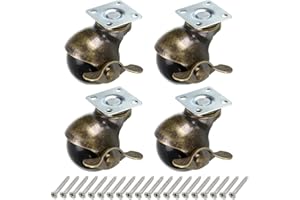 Skelang 4 Pcs Plate Castor Wheels, 40mm Furniture Castors with Brakes, Antique Ball Castors for Furniture, Cabinet, Chair, Load Capacity 22.7kg Per Castor