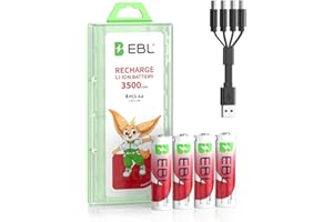 EBL 1.5V Lithium AA Rechargeable Battery - 3500mWh High Capacity with 4-in-1 USB-C Charging Cable, USB-C AA Battery, No Charger Needed to Charge Anywhere