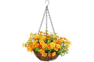 MOSKADO Artificial Hanging Basket with Flowers, Artificial Hanging Flowers in Basket for Patio Garden Porch Decor, Fake Hanging Plants for Outdoors Indoors Yard Garden Patio Home Room Porch Decorations (D)