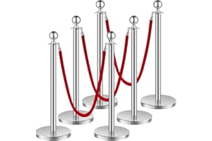 VEVOR Poteau de guidage, 6 pcs, barrière de balisage pour contrôle de foules, avec base creuse, 3 cordes velours rouge et poteaux argentés en acier inox, pour file d'attente en public, hôtel, fête
