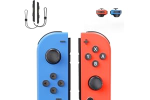 Shiptree Manette Switch, Paire de Manette Switch sans fil pour Switch/OLED/Lite avec Double Vibration/Gyroscope 6 Axes, L/R Switch Contrôleurs avec Dragonne Switch - Bleu et Rouge