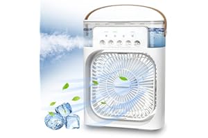 HOLDONELIGHT Ventilatore portatile 4 in 1, mini ventola di raffreddamento personale con nebulizzatore d'acqua, 3 velocità, evaporatore d'aria, piccolo umidificatore ad aria condizionata, ventilatore spray da