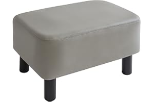 YMYNY Reposapiés de 42 cm Otomana con Patas de Madera Estables Cuero de la PU Reposapiés Taburete para Cambio de Zapatos para Sala de Estar Asiento Acolchado para Dormitorio Gris HD-HRF-BD211
