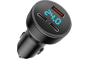 80W USB C Auto Ladegerät, Dual PD+QC3.0 USB Zigarettenanzünder Adapter Schnellladegerät, 3-Port mit LED Voltmeter DC12-24V, kompatibel mit iPhone, Android, Samsung, Tablet und Allen Smartphones