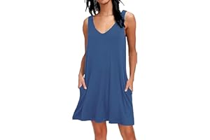 AUSELILY Camiseta Informal de Verano para Mujer Vestidos de Playa Vestido Sin Mangas Plisado Liso