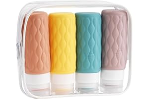YoHyien 4 Pièces Flacons de Voyage en Silicone, Contenant Voyage 100ml avec Trousse de Toilette, Recipient Avion Cabine sans BPA, Kit Voyage Produit Toilette pour Cosmétique, Shampoing (Multicolore)