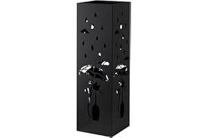 Baroni Home Schirmständer in modernem Design aus Metall mit Cat and Rain-Schnitzerei - Schwarz Schirmständer mit Haken und herausnehmbarer Auffangschale für Heim- und Bürodekoration 15,5x15x49 cm