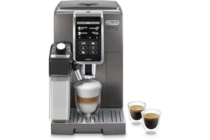De'Longhi Dinamica Plus ECAM 370.95.T, Machine a Cafe Grain avec Système Lait, Cappuccino et Espresso, Écran Tactile TFT de 3.5" et Contrôle via Application, Fonction Carafe à Café, 1450W, Titan