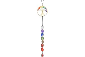 NARIBABU Tree Of Life Suncatcher - Dream Catcher - Seven Chakra Crystal - Garden Ornaments Outdoor - Tumbled Stone - Window Crystals Hanging - Home Ornaments - Car Mirror Hanging Accessories - Chakra Stone