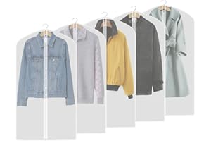 CIOKIT Garment Bags - 5 Pcs Clothes Covers, Dustproof Suit Bag Covers Waterproof Moth Proof Coat Bag with Zip, Translucent Dress Cover Anti-Mite Breathable Protector for Wardrobe Storage and Travel 60x120cm