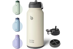 BOTTLEBOTTLE BOTTLE BOTTLE Bouteille d’eau isotherme en acier inoxydable de 946 ml avec paille et couvercle à double usage pour salle de sport avec pilulier (gris)