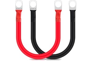 JatilEr 2 Stück Batteriekabel 30cm, 35mm²/2AWG Batterie Kabel 12V Batterie Anschlusskabel mit M10 Ringklemmen, Auto Starthilfekabel Kupfer, Massekabel, Kupferkabel für Auto KFZ LKW Motorrad Solar