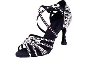 MGM-Joymod Sandali da ballo, da donna, aperti in punta, con cinturini incrociati e strass, ideali per feste, matrimoni, balli latini, moderni e tango