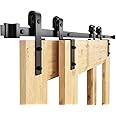 WINSOON 152cm Single Track Barn Door Bypass Track Kit for Double Barn Door,Heavy Duty Sliding Door Kit for 76cm Wide Interior Doors