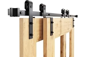 WINSOON 152cm Single Track Barn Door Bypass Track Kit for Double Barn Door,Heavy Duty Sliding Door Kit for 76cm Wide Interior Doors