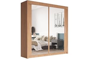 SERENITY SELECTION Modern Wardrobe with FULL Length Mirror - 2 & 3 Sliding Doors wardrobe,Adjustable Shelves,Hanging Rails,and Ample Storage Space-Stylish Bedroom Furniture (Oak, 150cm)