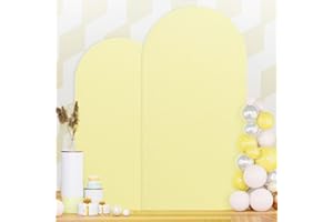 PATYDEST Gelbe Bogenabdeckung, 2,2 m, 1,8 m, Hochzeitsbogenständer, gelbe Bogenabdeckungen, Set mit 2 runden Oberseiten, Chiara-Hintergrund, Spandex, dehnbarer Stoff für Geburtstag, Ballonparty,