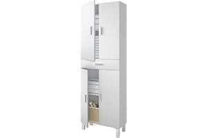 HABITDESIGN ARKITMOBEL – Columna de Baño Grande con 4 Puertas y 1 Cajón, Mueble Auxiliar de Baño, Color Blanco Brillo, 182x60x29 cm – Modelo Aruba