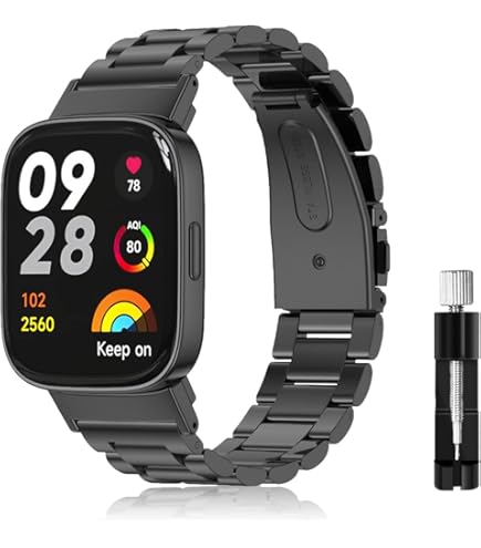 EasyULT Compatible With Xiaomi Band 7 Strap, Adjustable Stainless Steel Metal Replacement Strap Wristband, Straps Compatible With Xiaomi Band 7 (Non Host)(Black