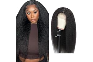 Gsoroel 4x1 Lace Front Human Hair Wig Glueless Cheveux Humain Swiss Lace Unprocessed Brazilian Virgin Human Hair Yaki Straight Pre Plucked With Natural Hairline 24 Inch Natural Color