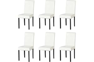LIINK1GA Chaise Blanche de Cuisine Lot de 6 Chaises Salle Manger Bois, Chaise Salle a Manger Simili Cuir Blanc Lot de 6 Chaisse pour Le Salon/Restaurant/Café/Bureau, 92 CM de Haut, Bois Jambe épaisse de 3 CM
