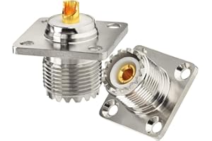 Superbat Conector UHF SO239 50ohm, Conector Hembra UHF de 4 Agujeros, Conector de Soldadura de Montaje en Chasis con Brida, 2Piezas Conector RF para Antena, Radio, Dispositivo LAN inalámbrico etc.