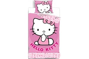 arlis Parure de Lit Hello Kitty, Housse de Couette Réversible 140x200 cm, Taie d'oreiller 65x65 cm (Parure de lit Hello Kitty)