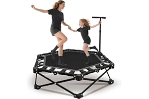 REVFIT Fitness Trampolin Indoor Klappbar mit Verstellbarem Griff – Stabiler und Leiser Rebounder für Kinder und Erwachsene, Statische Belastungsgrenze 600kg, 106cm Diameter, 113cm Hoch