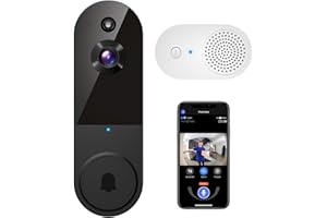 guggre 1080P Smart Video Doorbell Camera Wireless with Ring Chime, AI Human Detection, 2-Way Audio, Live View, 2.4G WiFi, Night Vision, Easy Mount Installation for Indoor Outdoor Surveillance