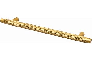 Decoranddecor Aurelia - Round Knurled Cupboard Handles | T-Bar Cabinet Handles | Kitchen Cupboard Pulls | Furniture Knobs - Gold - 128mm Hole Centre Distance