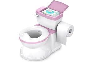TORCHTREE Training Toilet Seat Trainer, Kids Toilet Training Seat with Life-Like Flush Button & Sound | Easy to Clean | Splash Guard | Anti-Slip Base