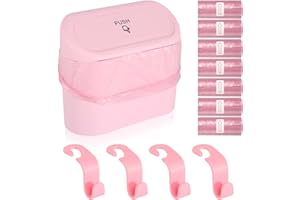 CUINIUNAID Auto Mülleimer Klein Mini Auto Mülleimer mit Deckel Mülleimer Auto mit 105 Stück Auto Müllsäcke und 4 Stück Autositzhaken Automülleimer Mini Mülleimer für Auto Lagerung und Organisation (Rosa)