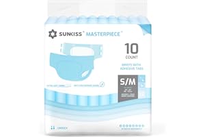 SUNKISS Masterpiece Pieluchy dla dorosłych o najwyższej chłonności, jednorazowe majtki na nietrzymanie moczu unisex z zakładkami dla kobiet i mężczyzn, kontrola zapachu, ochrona na noc, niebieskie, S