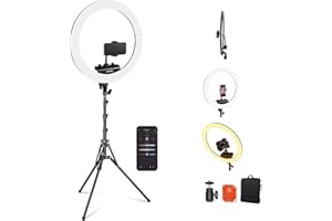 NEEWER Aro Luz Profesional con Soporte y Movil Soporte, 18Inch Ultrafino, 45W 2900K-7000K TLCI98, Obturador Remoto y App Control, Iluminación Más Suave para Maquillaje en Vivo TikTok,RP18B Pro Negro