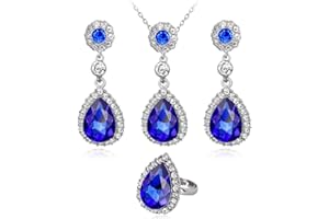 TOEECY Parure biżuteria dla kobiet dziewczyny Crystalline wisiorek naszyjnik kolczyki pierścienie zestaw biżuterii 925 posrebrzane panny młodej prezent walentynkowy