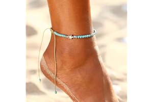 Zoestar Tobillera bohemia turquesa con forma de estrella y cuentas para el pie, joyería para mujeres y niñas