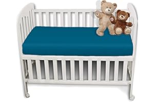 BRITISH HOME BEDDING 2 Pack Cot Bed Anti-Allergy, Breathable, Easy Care Fitted Sheets for Babies, Toddlers and Nurseries (Teal, Cot Bed - 70CM x 140CM)