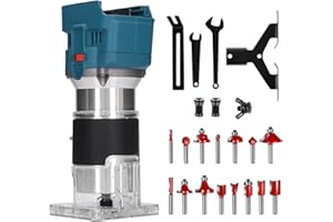 JUDANNA Professional Akku-Kantenfräse passend für Makita 18V, Akku Oberfräse Handfräser Einhandfräse 800W Bürstenloser Holztrimmer, 15 Stück Hartmetall Fräser Set (ohne Akku & ohne Ladegerät)