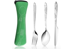 3 sztuki sztućców do przenoszenia, WitBicg sztućce kempingowe sztućce do pracy łyżka widelec nóż nadaje się na kemping, piknik, pracę, piesze wycieczki (zielony)